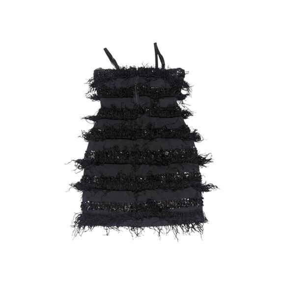 Vintage Y2K Sexy Fringe Flapper Mini Dress Square Neck Womens Small Party Glam - Picture 2 of 6